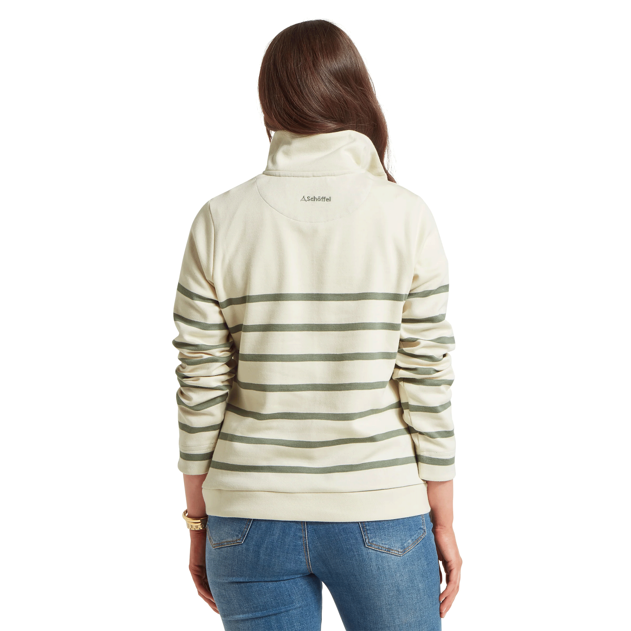 Schoffel Sandown 1/4 Zip Sweatshirt Pale Stone & Agave Green Stripe