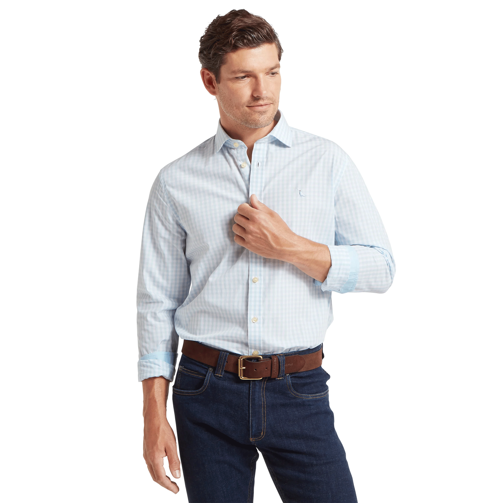 Schoffel Thorpeness Tailored Check Shirt in Powder Blue