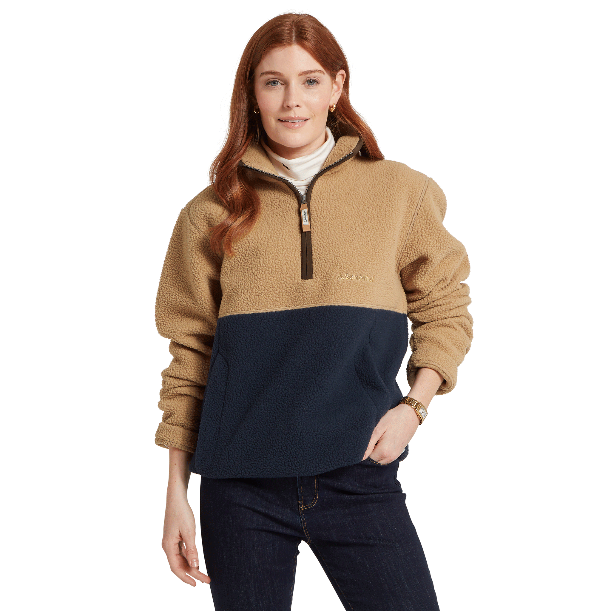 Schöffel Women's Berkeley Retro Fleece quarter Zip True Navy/Tan