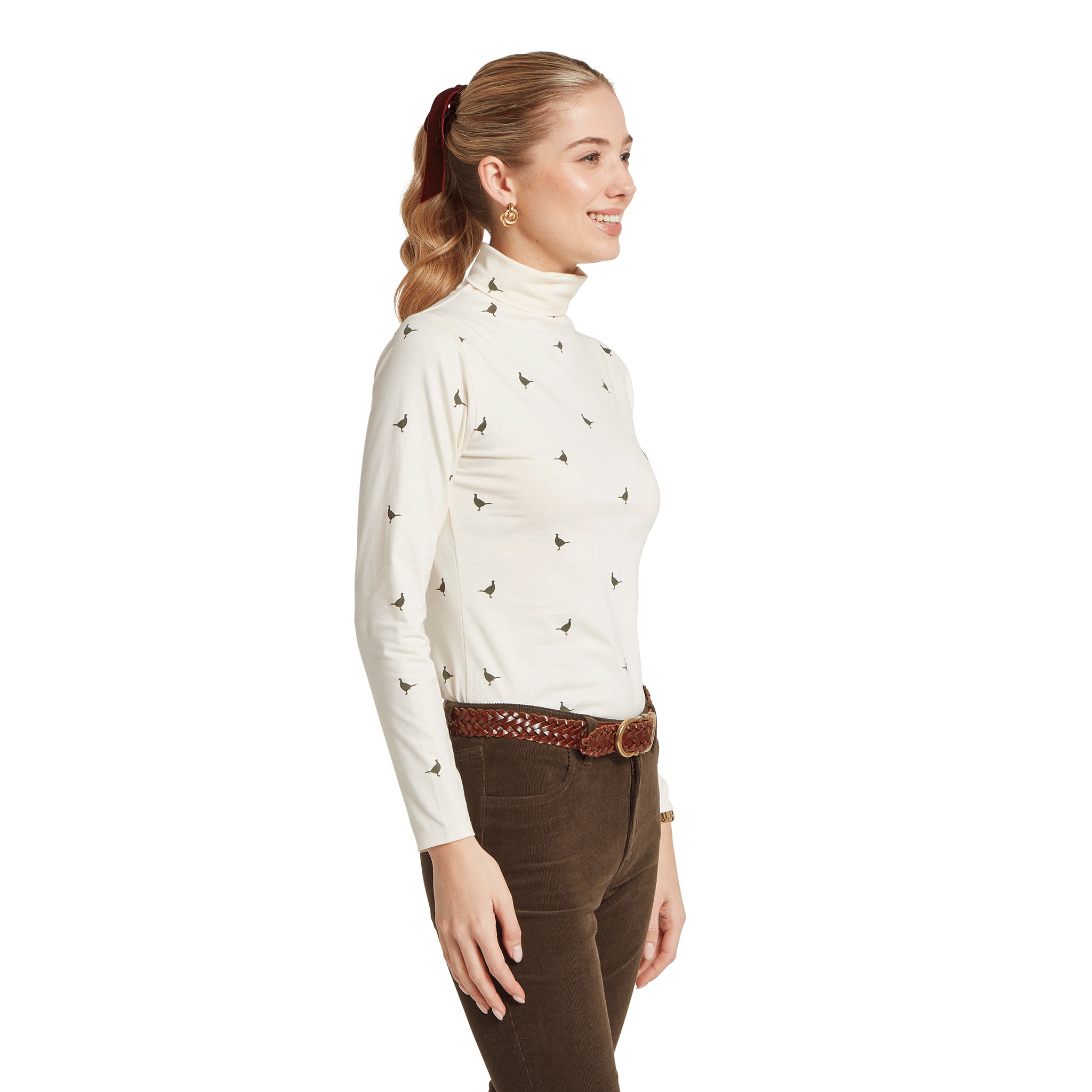 Schöffel Women's Malham Roll Neck Top Beige Pheasant