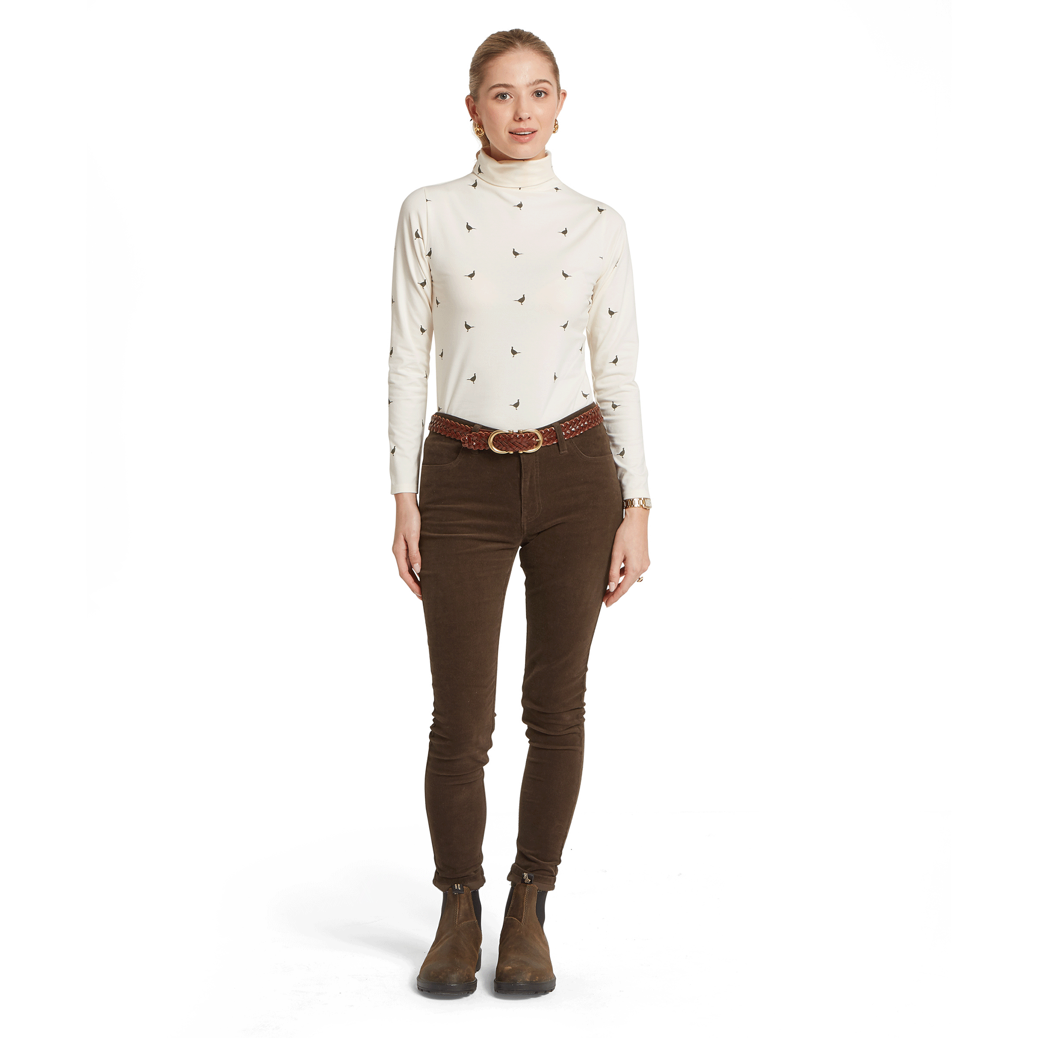 Schöffel Women's Malham Roll Neck Top Beige Pheasant