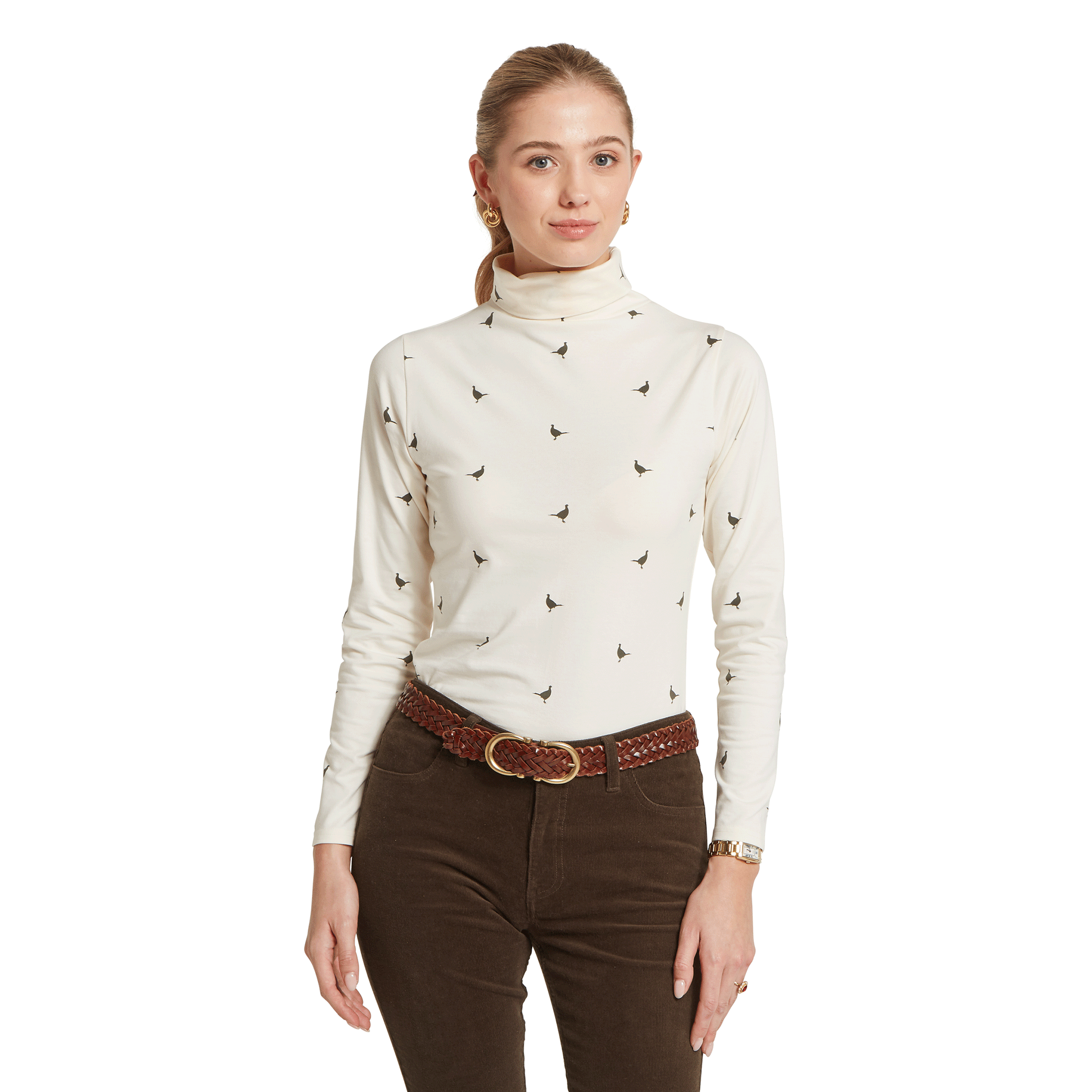 Schöffel Women's Malham Roll Neck Top Beige Pheasant