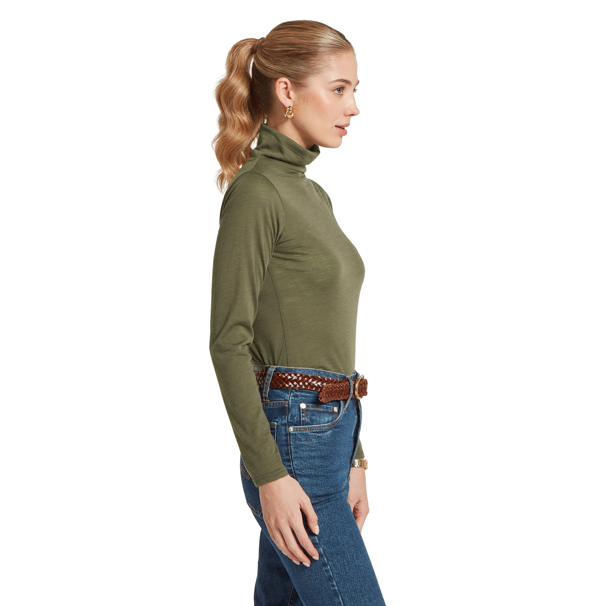 Schöffel Women's Malton Merino Roll Neck Top Dark Khaki Green