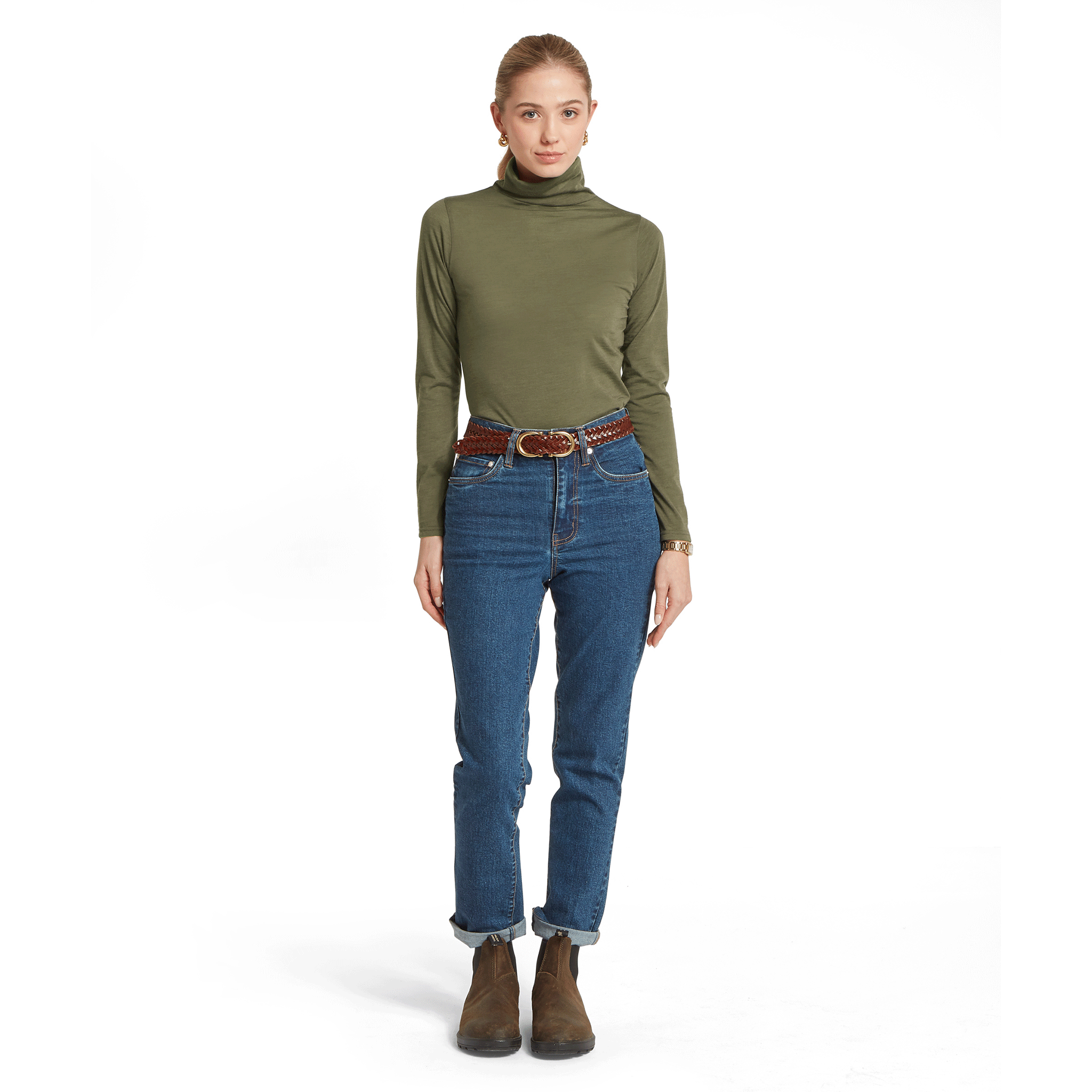 Schöffel Women's Malton Merino Roll Neck Top Dark Khaki Green