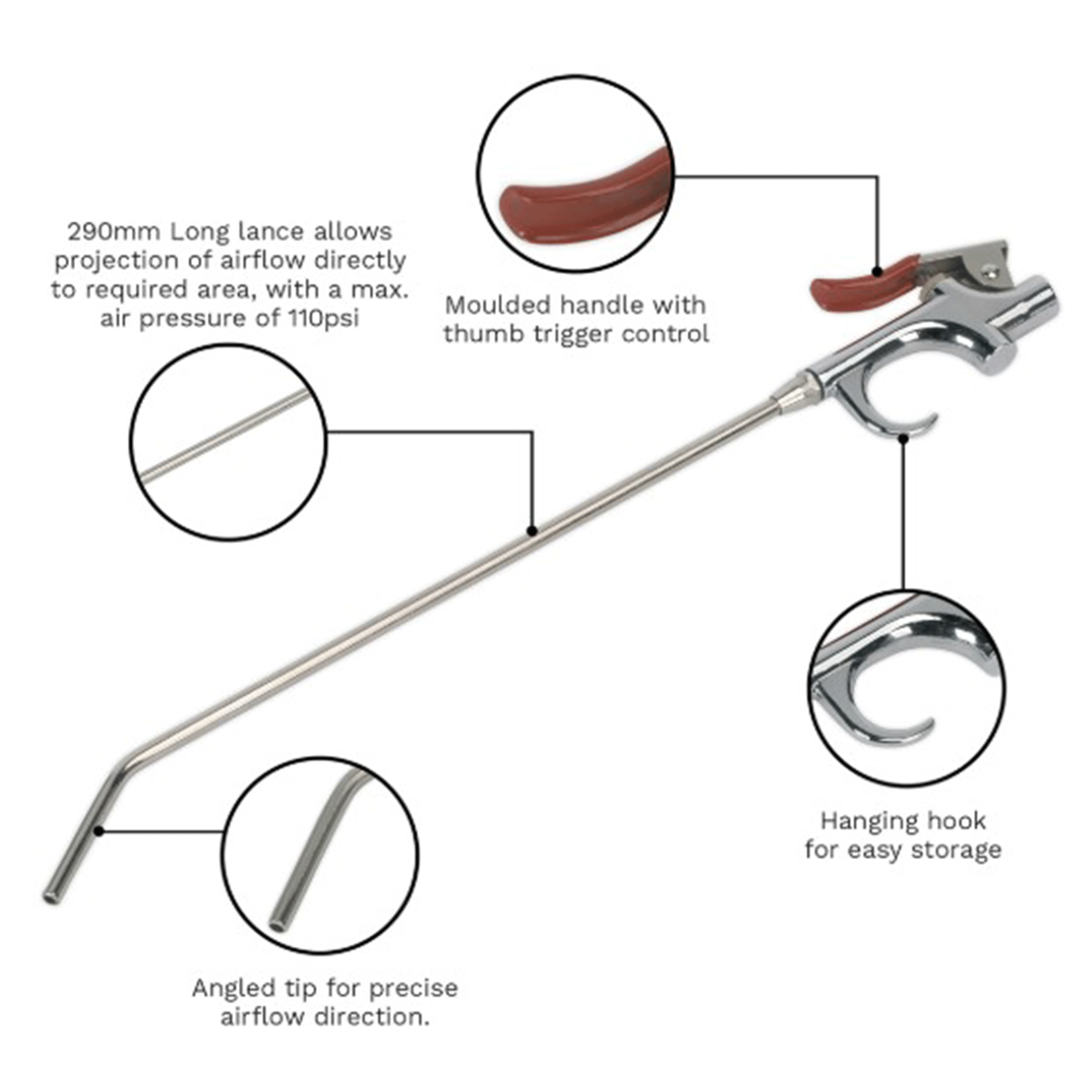 Sealey 180MM Air Blow Gun 1/4" BSP