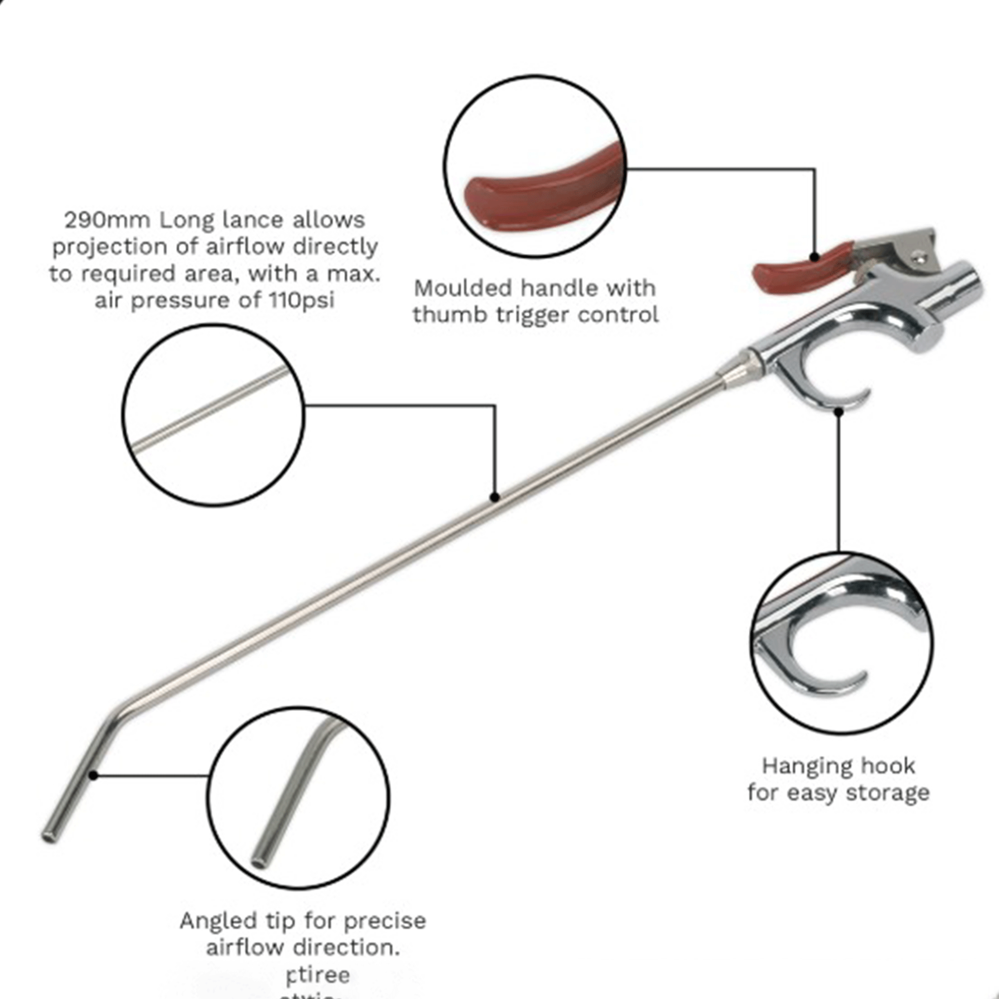 Sealey 290mm Air Blow Gun 1/4" BSP