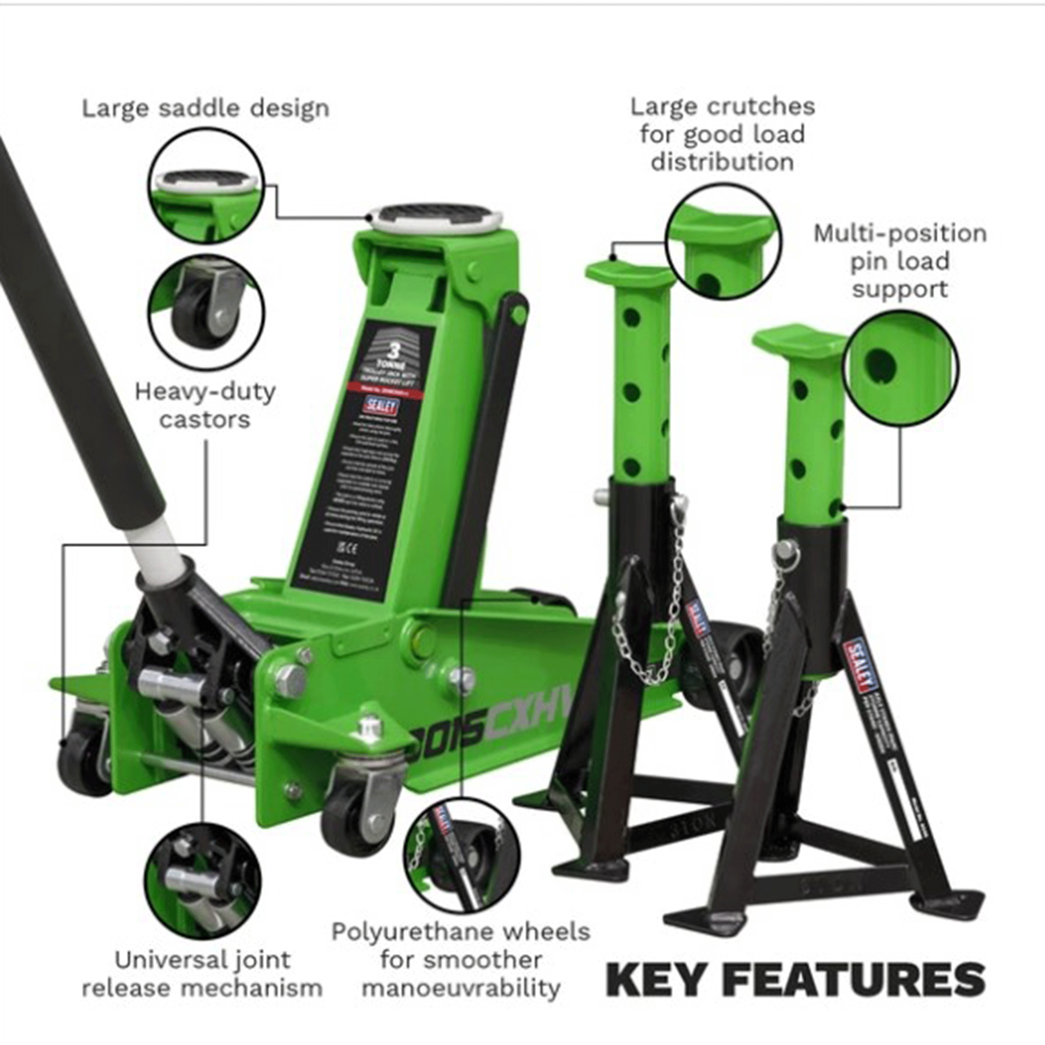 Sealey 3 Tonne Trolley Jack & Axle Stands Set