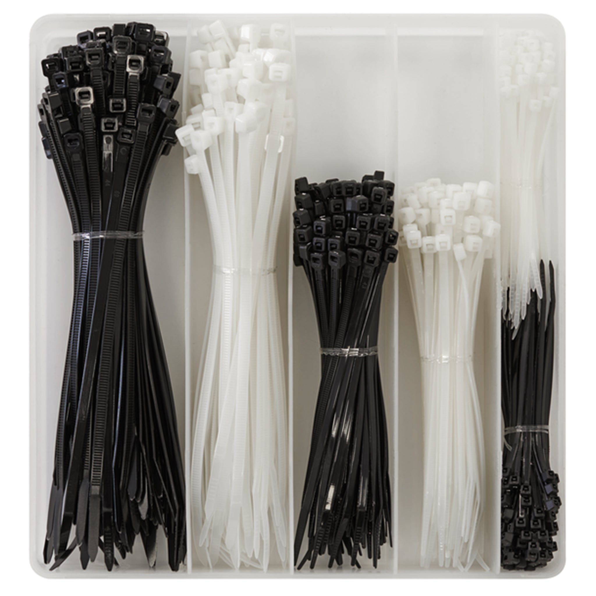 Sealey CT600BW Cable Tie Assortment Pack 600pc Black & White