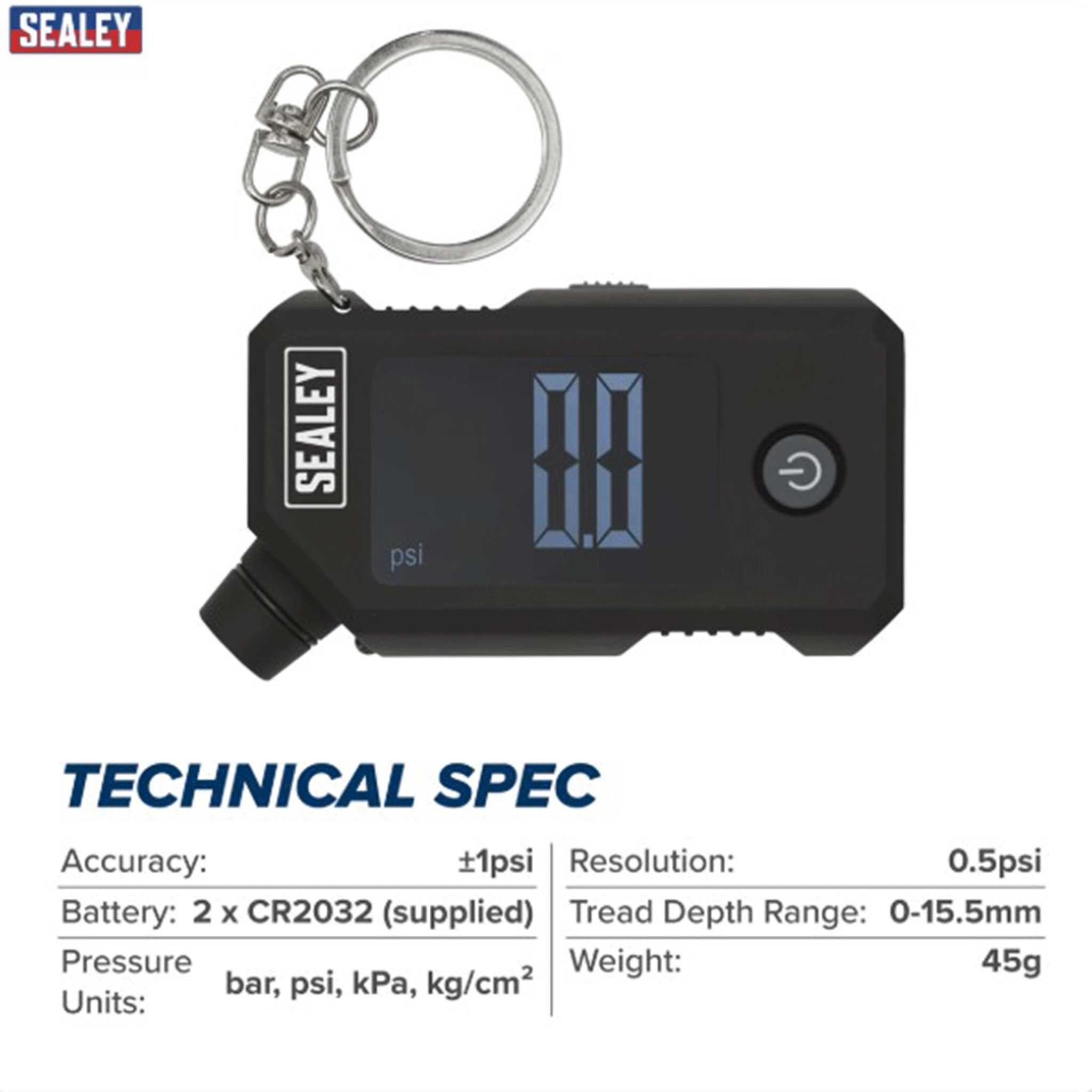 Sealey Digital Tyre Pressure & Tread Depth Gauge with LED