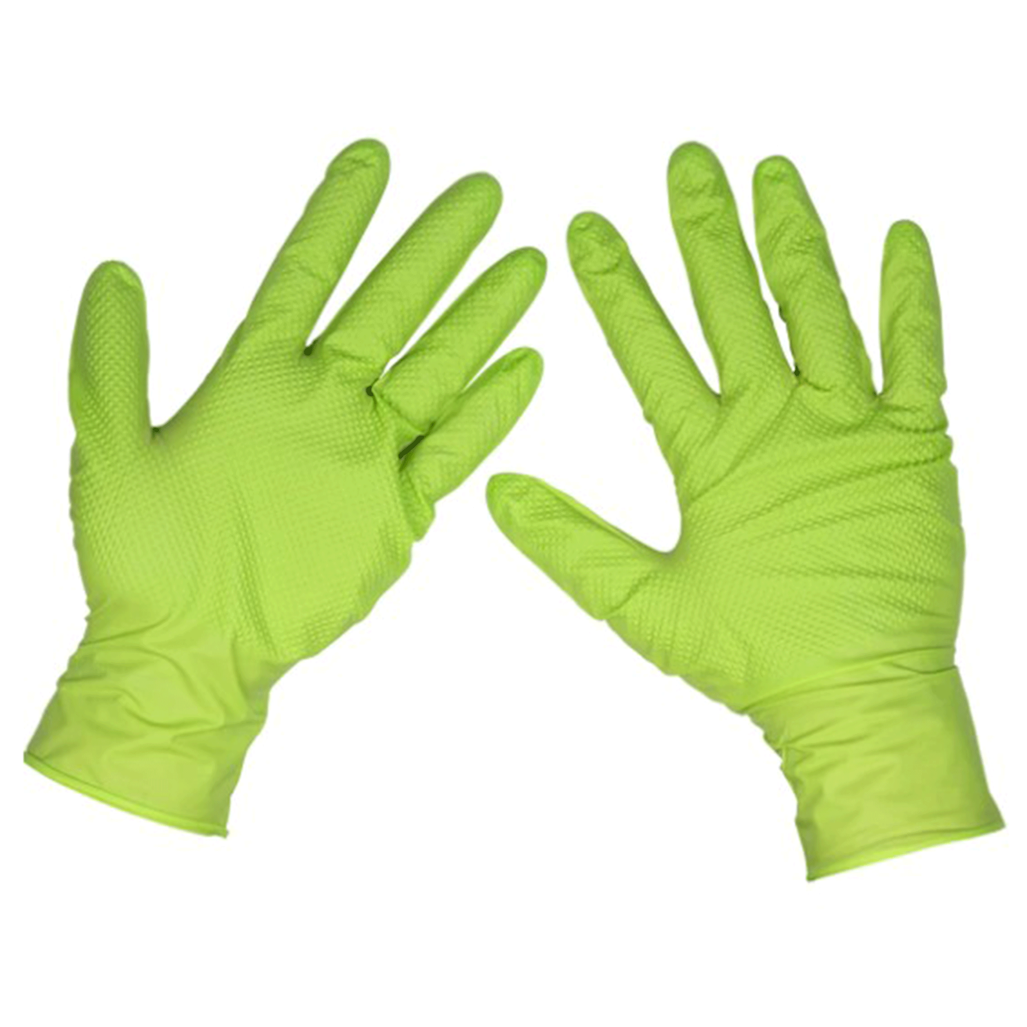 Sealey Hi-Vis Green Nitrile Gloves Pack of 50
