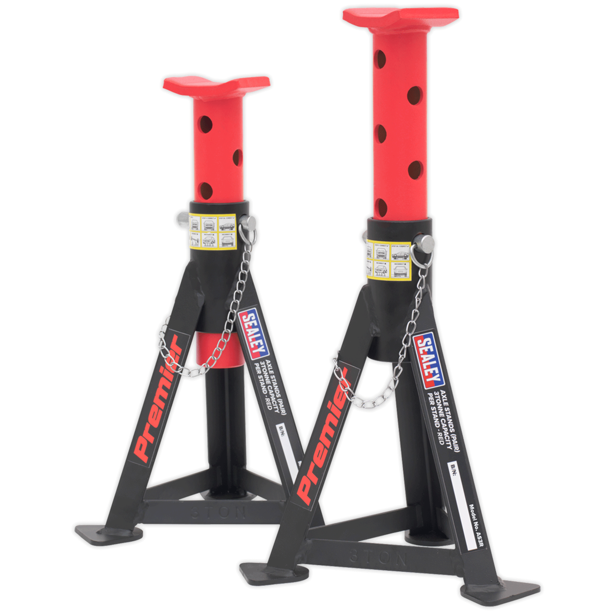 Sealey Premier Axle Stands (Pair) 3 Tonne Capacity per Stand - Red