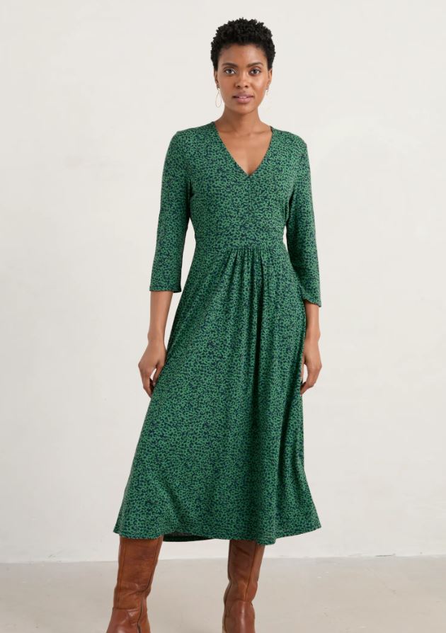 Seasalt Carwynnen Three Quarter Sleeve Dress Ditsy Silhouette Island 2