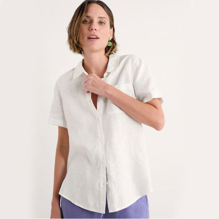 Seasalt Drydock Short Sleeve Linen Shirt Chalk