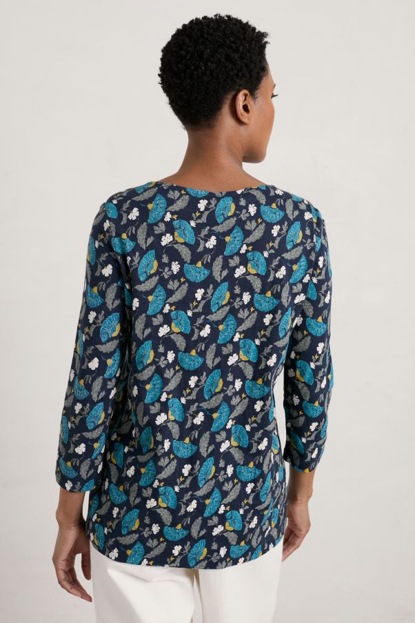 Seasalt Gypsophilia Notch Neck Top Inky Brocade Maritime 2