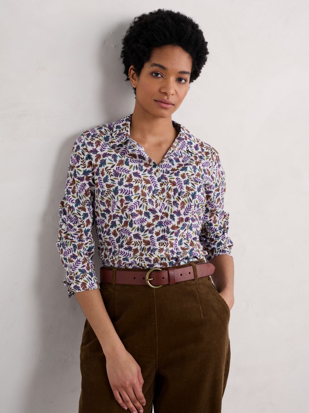 Seasalt Larissa Organic Cotton Shirt Sunlit Leaves Chalk 3