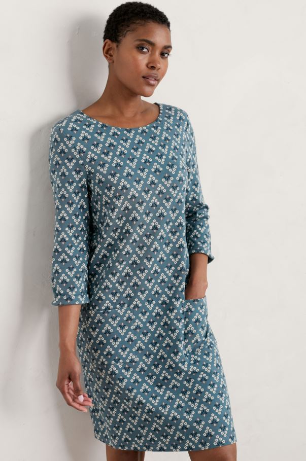 Seasalt Print Makers Jersey Dress Flower Diamond Starling 2