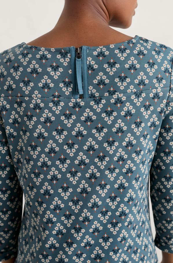 Seasalt Print Makers Jersey Dress Flower Diamond Starling 3