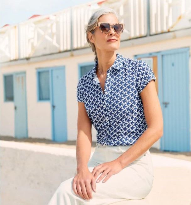 Seasalt Rushmaker Short Sleeve Shirt Retro Birds Marine 1