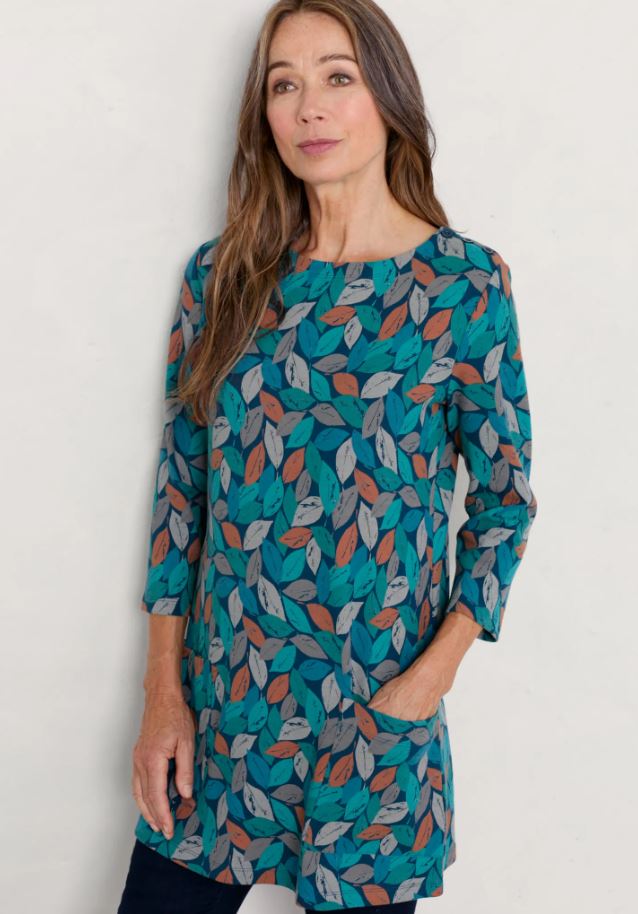 Seasalt Tall Waves Jersey Tunic Blustery Leaves Raincloud 4