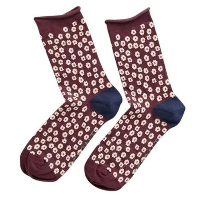 Seasalt Women's Arty Organic Cotton Socks Dotty Flower Red Ship