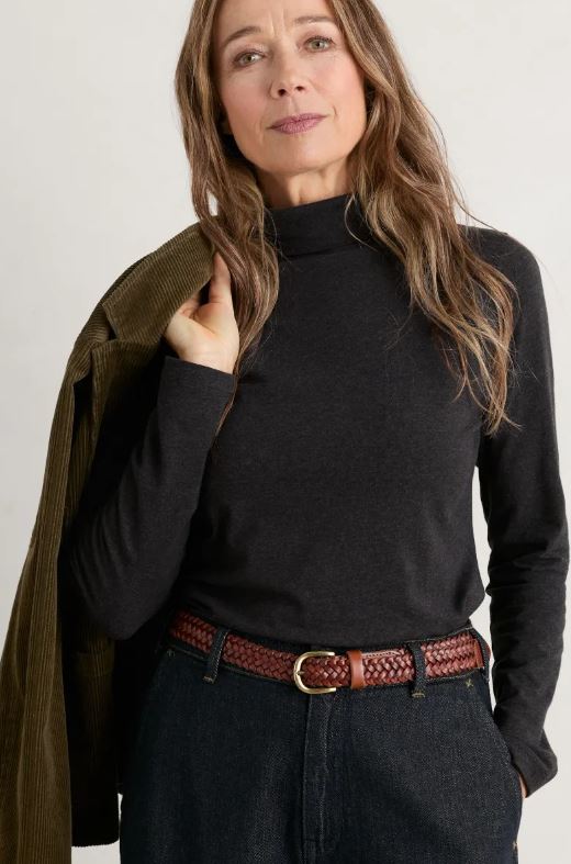 Seasalt Women's Landing Roll Neck Top Onyx 3