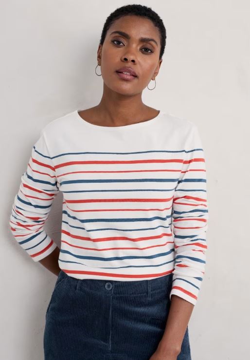 Seasalt Women's Sailor Shirt Tri Shore Chalk Rockpool 2