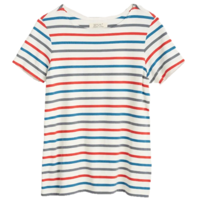 Seasalt Women's Sailor T-Shirt Tri Breton Chalk Autumn Sun 1