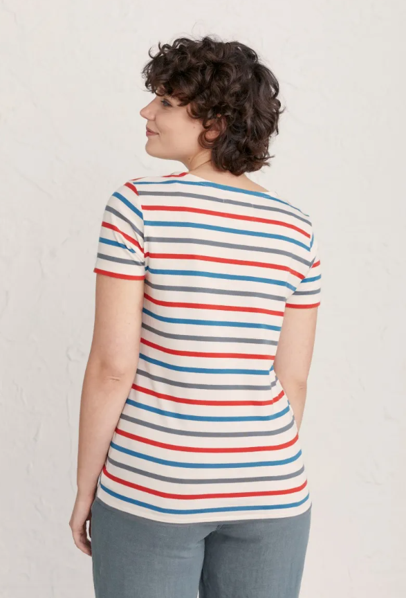 Seasalt Women's Sailor T-Shirt Tri Breton Chalk Autumn Sun 2