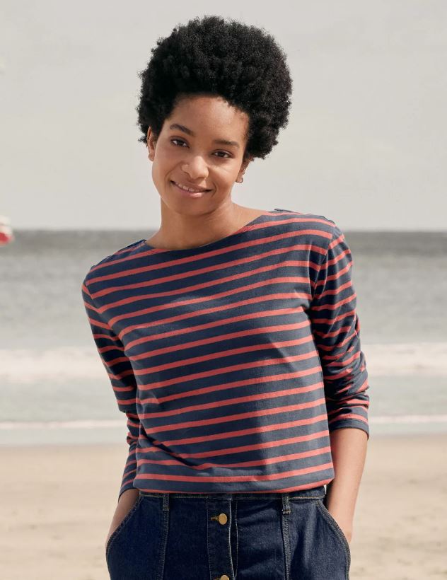 Seasalt Women's Sailor Top Breton Magpie Dark Cinnamon 2