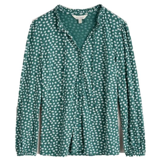 Seasalt Zelah Frilled Collar Shirt Speckled Petals Studio Green 1