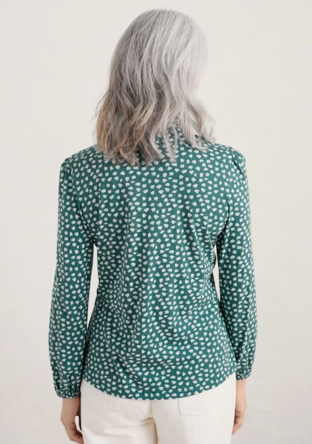 Seasalt Zelah Frilled Collar Shirt Speckled Petals Studio Green 3
