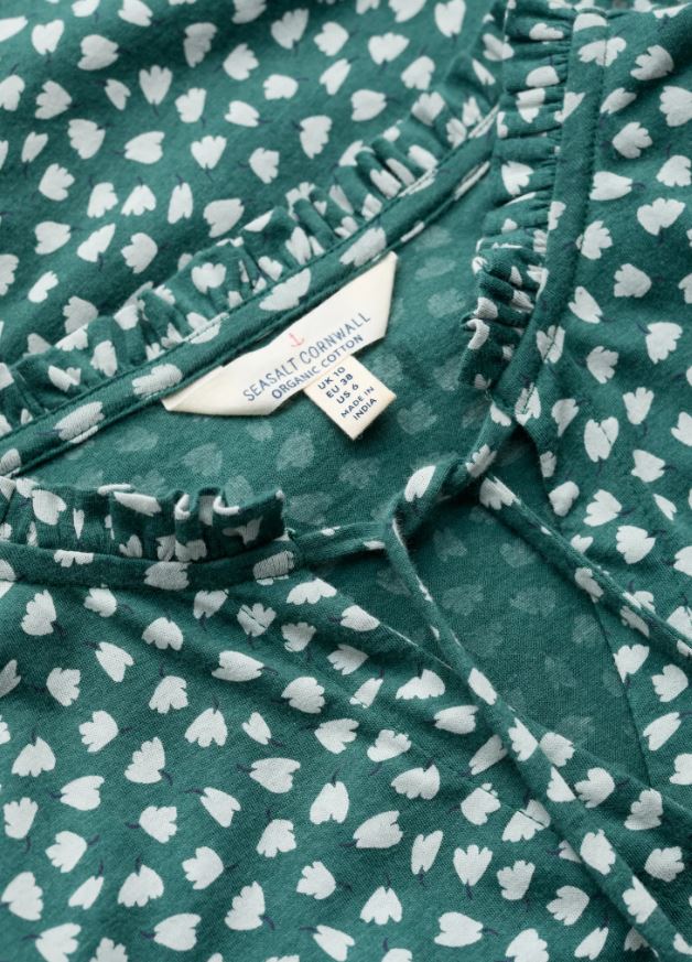 Seasalt Zelah Frilled Collar Shirt Speckled Petals Studio Green 4
