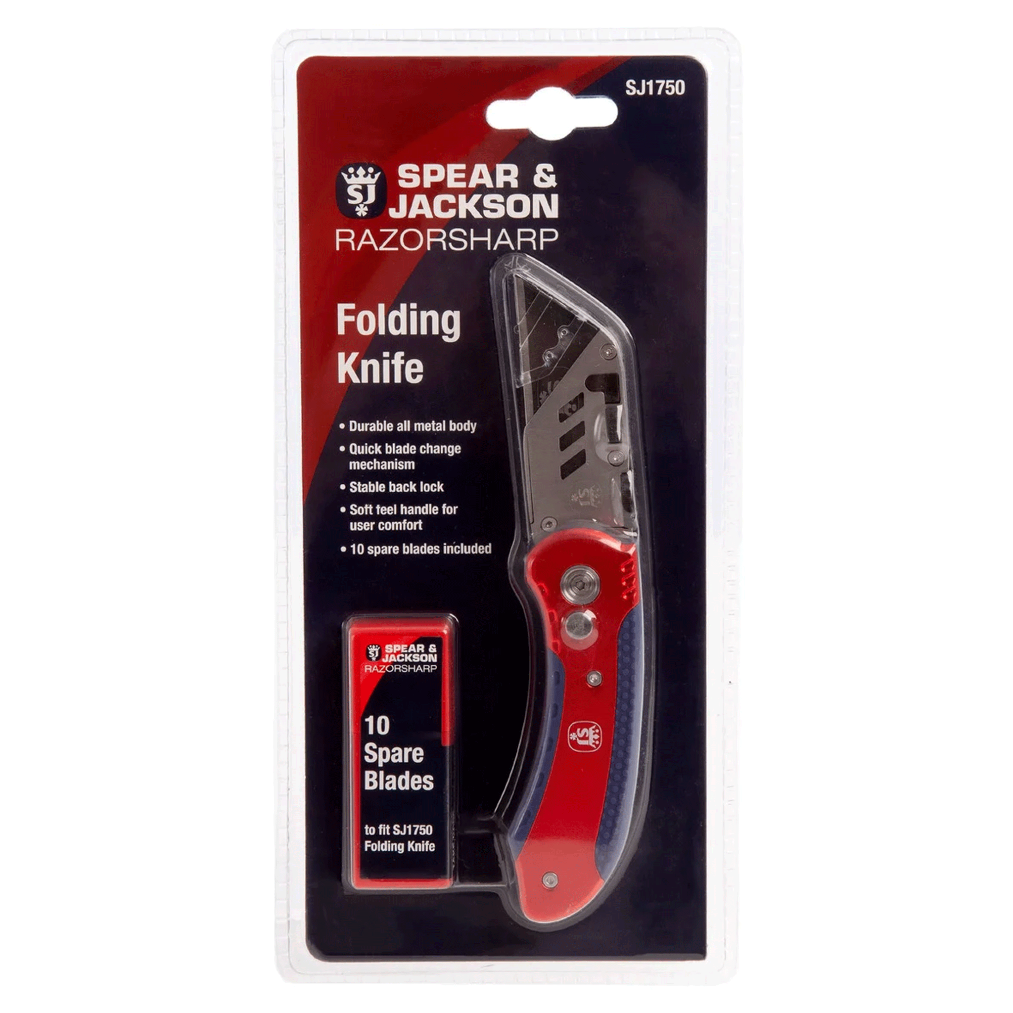 Spear & Jackson SJ1750 Folding Utility Knife with 10 Spare Blades