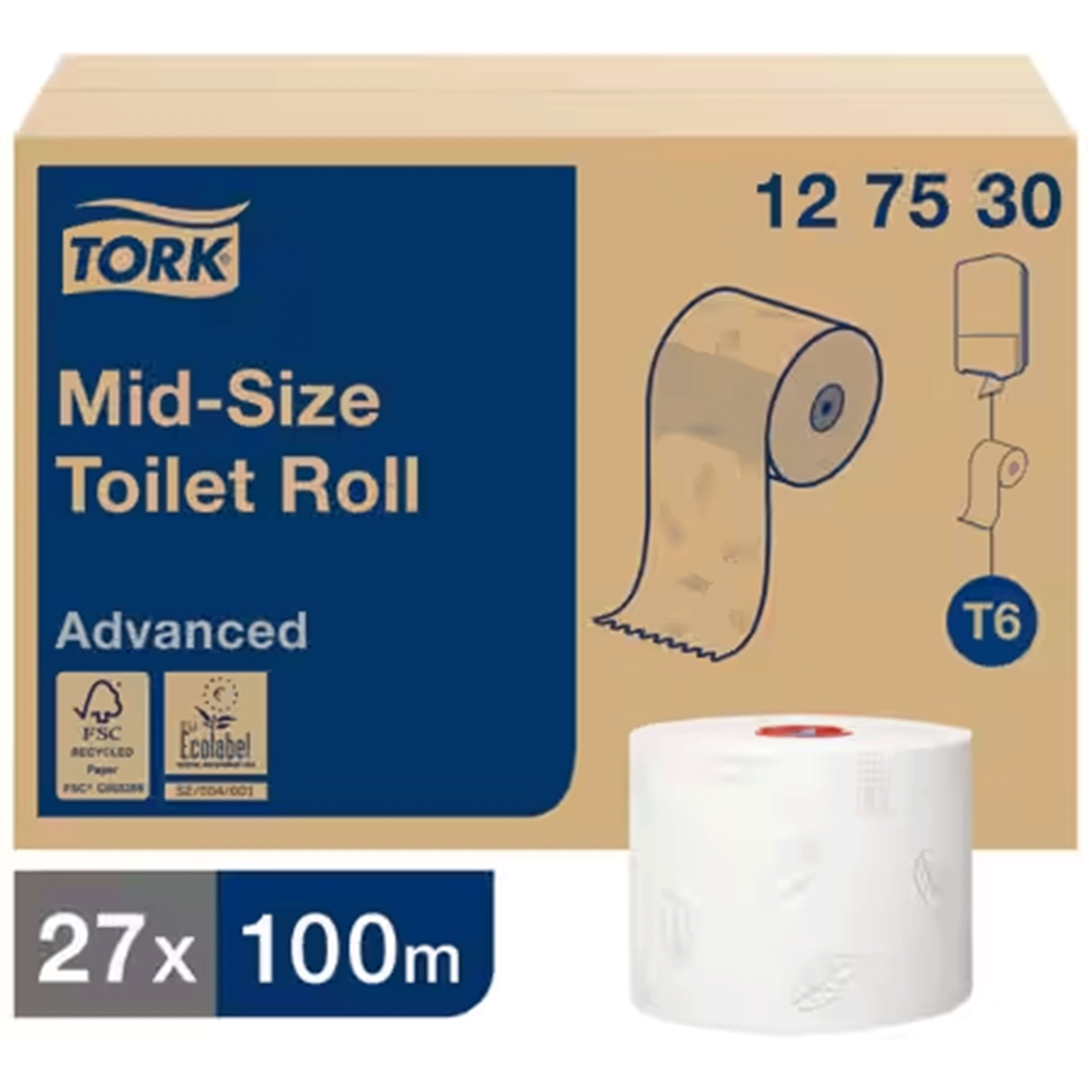 Tork T6 Advanced Mid-Size Toilet Roll 2 Ply White 127530