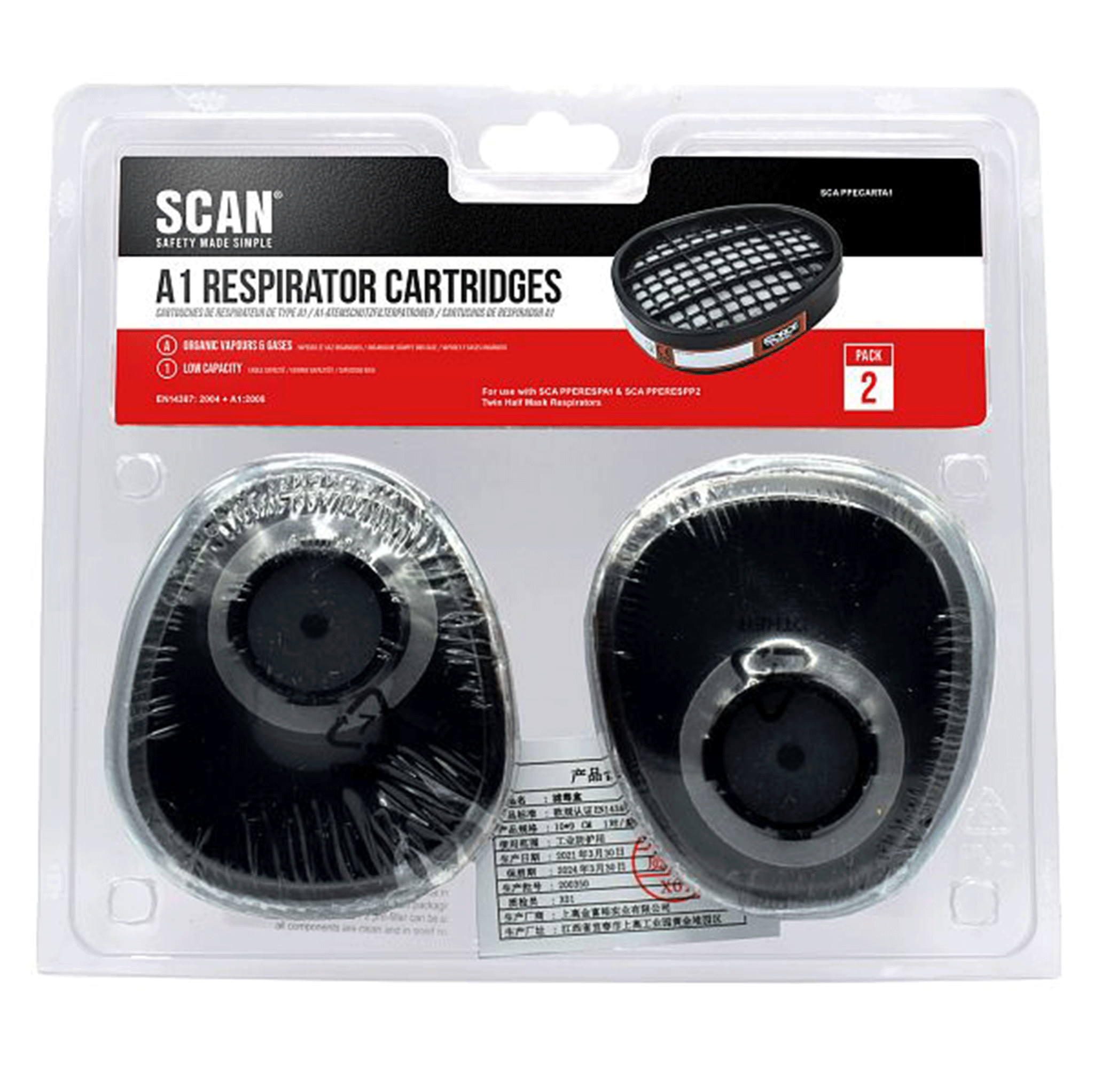 Scan Safety Twin Half Mask A1 Filter Cartridge - Pack of Two