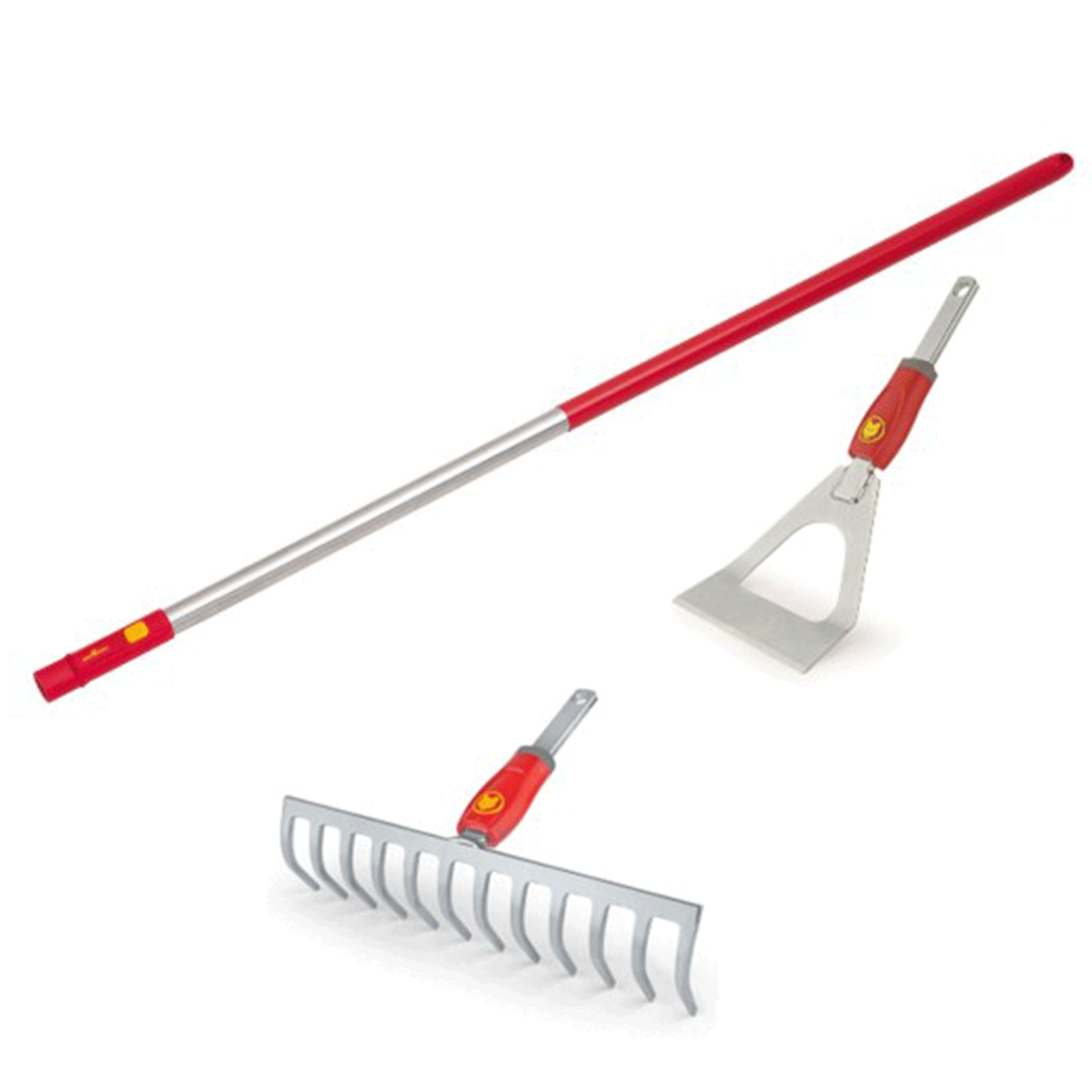 Wolf Garten Multi-Change Dutch Hoe, Soil Rake and Aluminium Handle 142cm Set