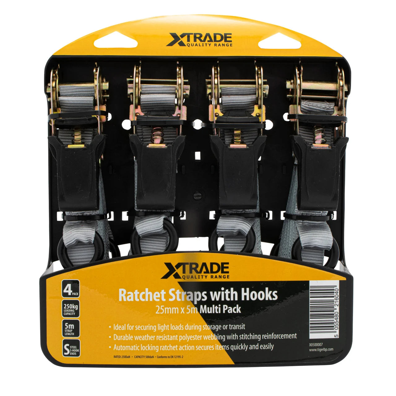 XTrade Ratchet Straps with Hooks 25mm x 5m 4 Pack