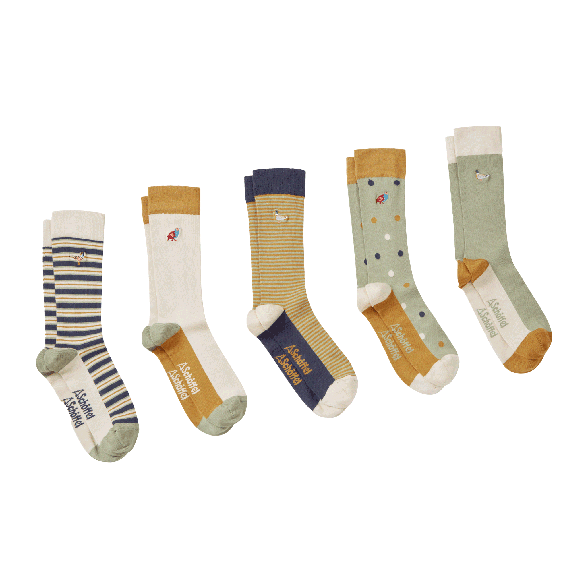 Schoffel Men's Bamboo Sock (Box Of 5) - Game Birds Colourway