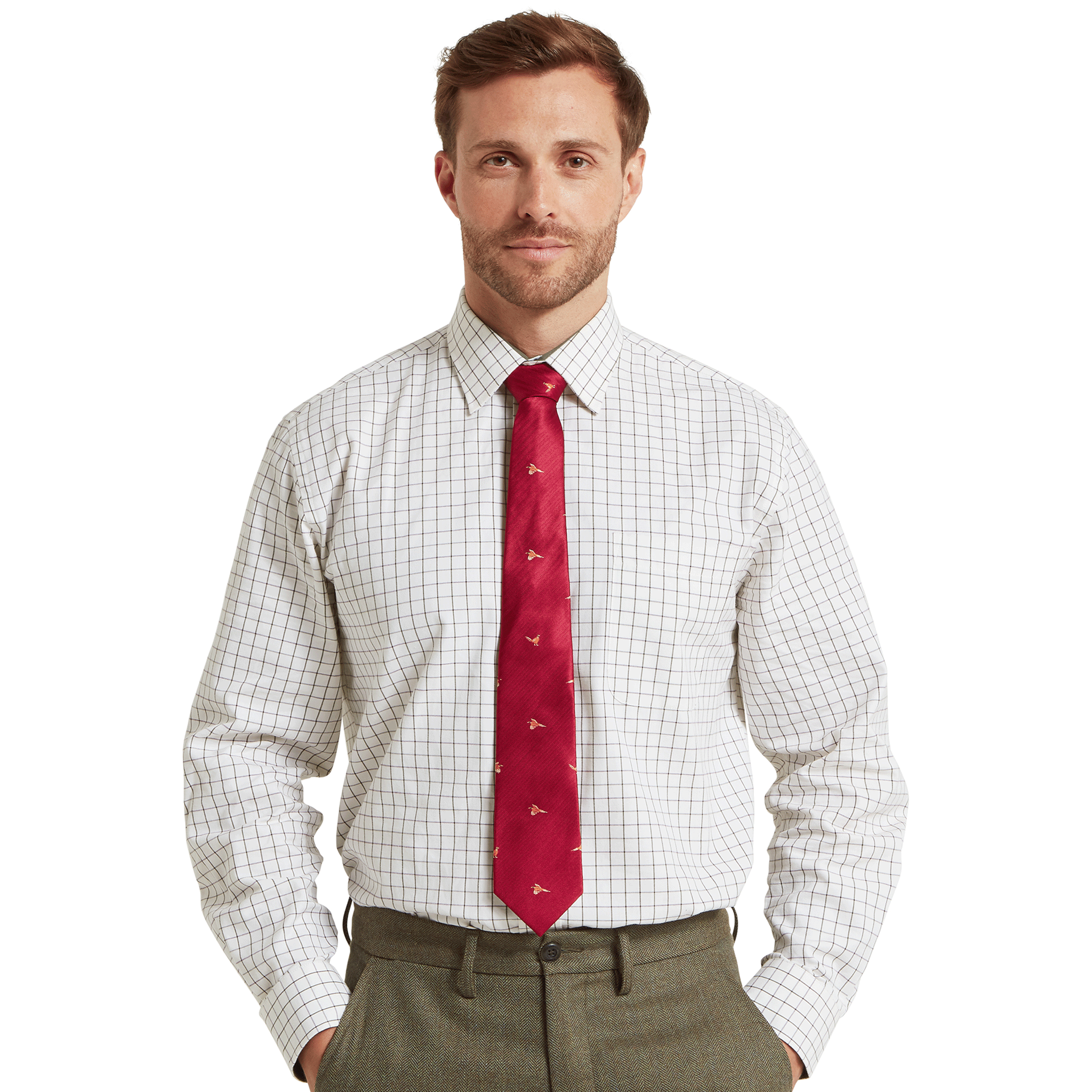 Schoffel Burnham Tattersall Classic Shirt in Dark Olive Tattersall