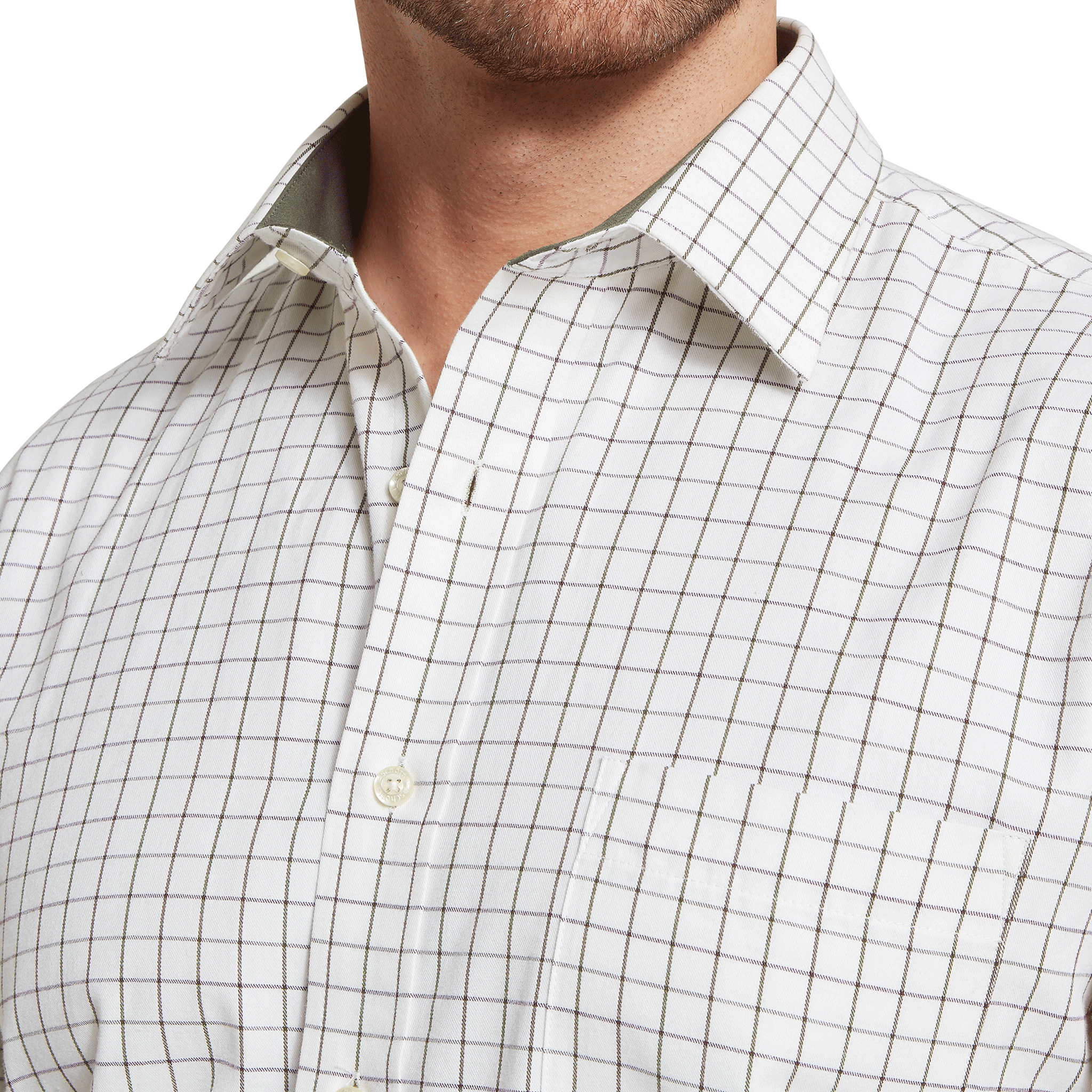 Schoffel Burnham Tattersall Classic Shirt in Dark Olive Tattersall