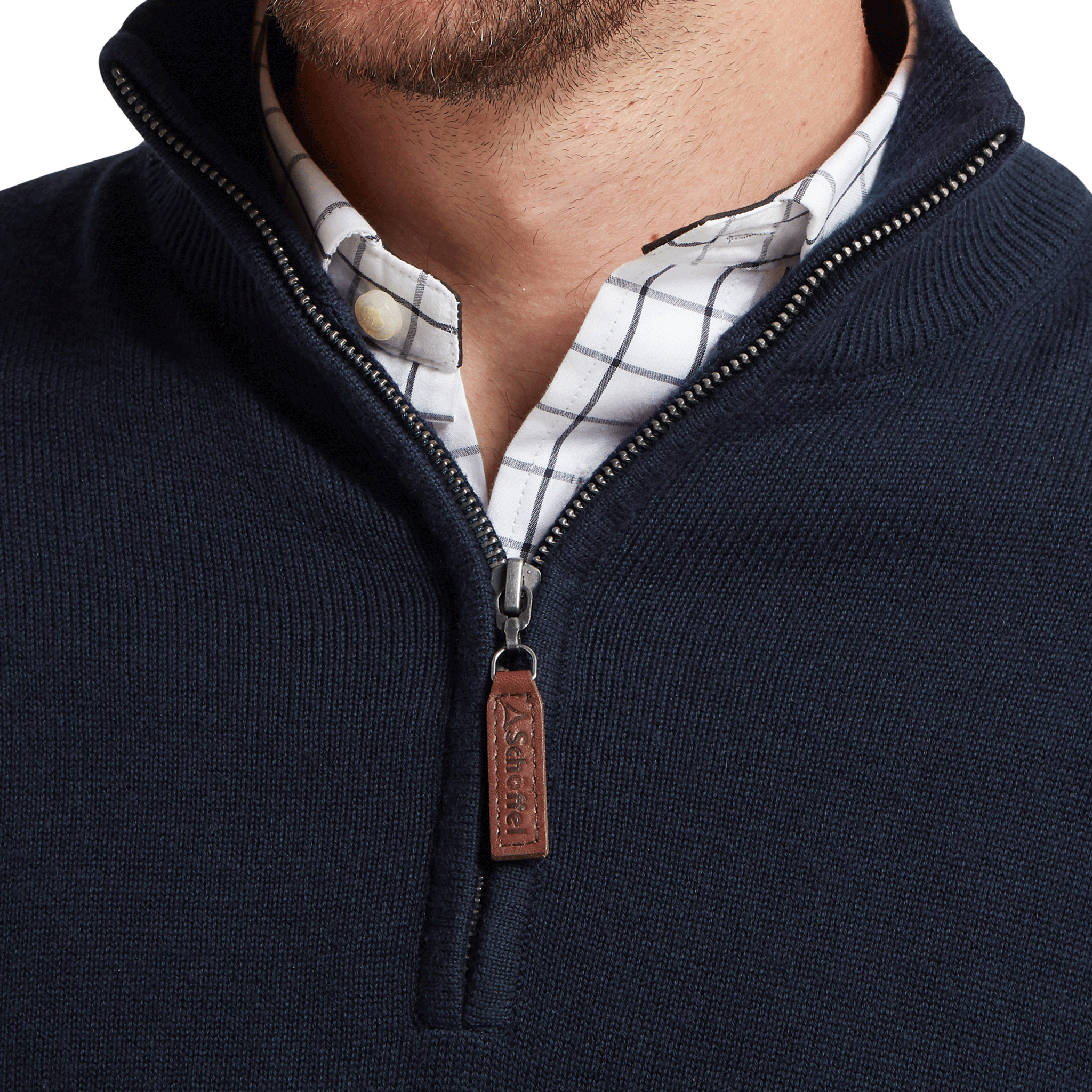 Schoffel Calton Cotton Cashmere Cable Quarter Zip Jumper in Navy