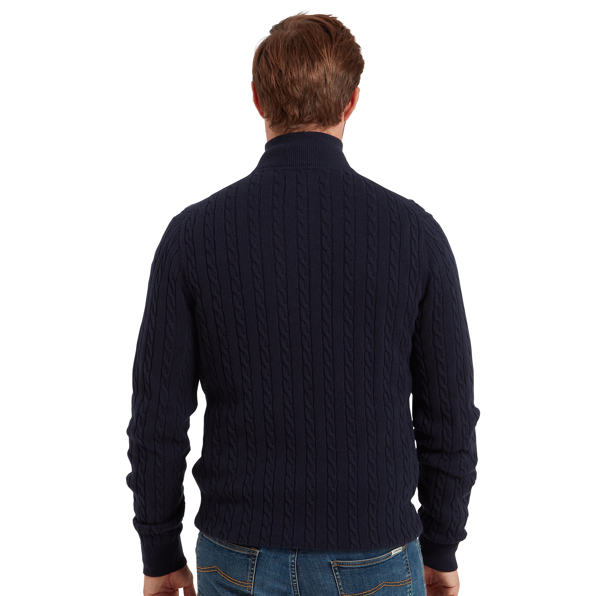 Schoffel Calton Cotton Cashmere Cable Quarter Zip Jumper in Navy
