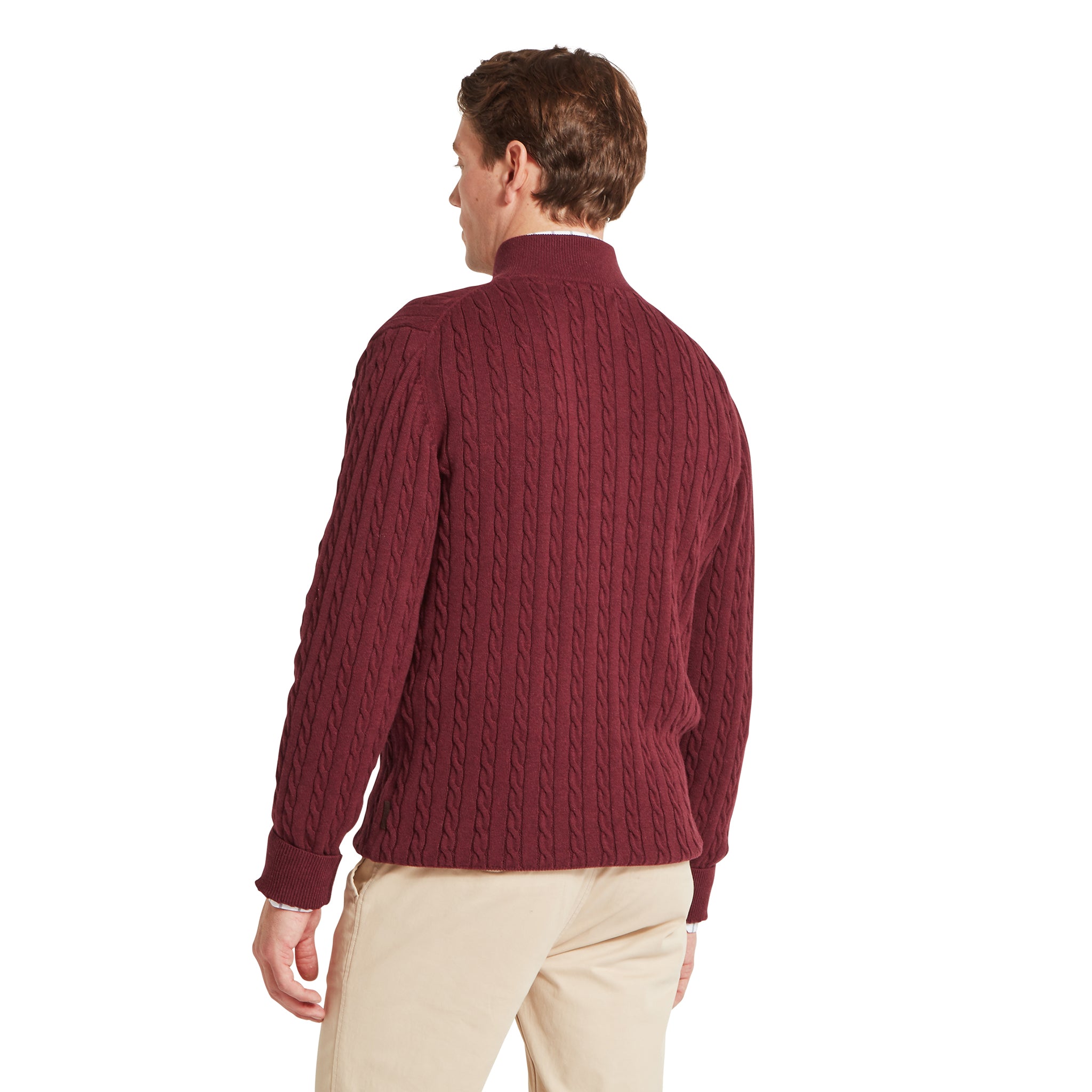 Schöffel Calton Cotton Cashmere Cable 1/4 Zip Jumper Burgundy
