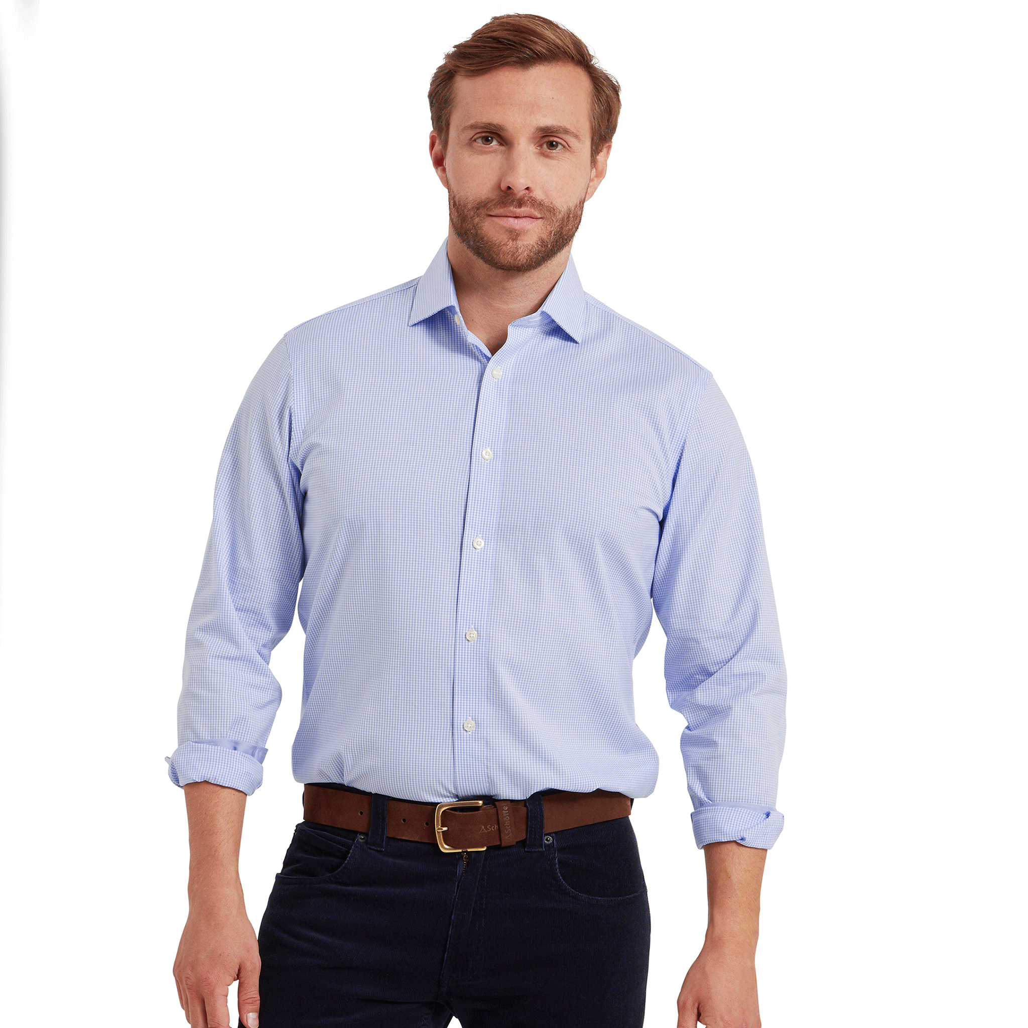 Schoffel Greenwich Tailored Shirt in Light Blue Micro Check