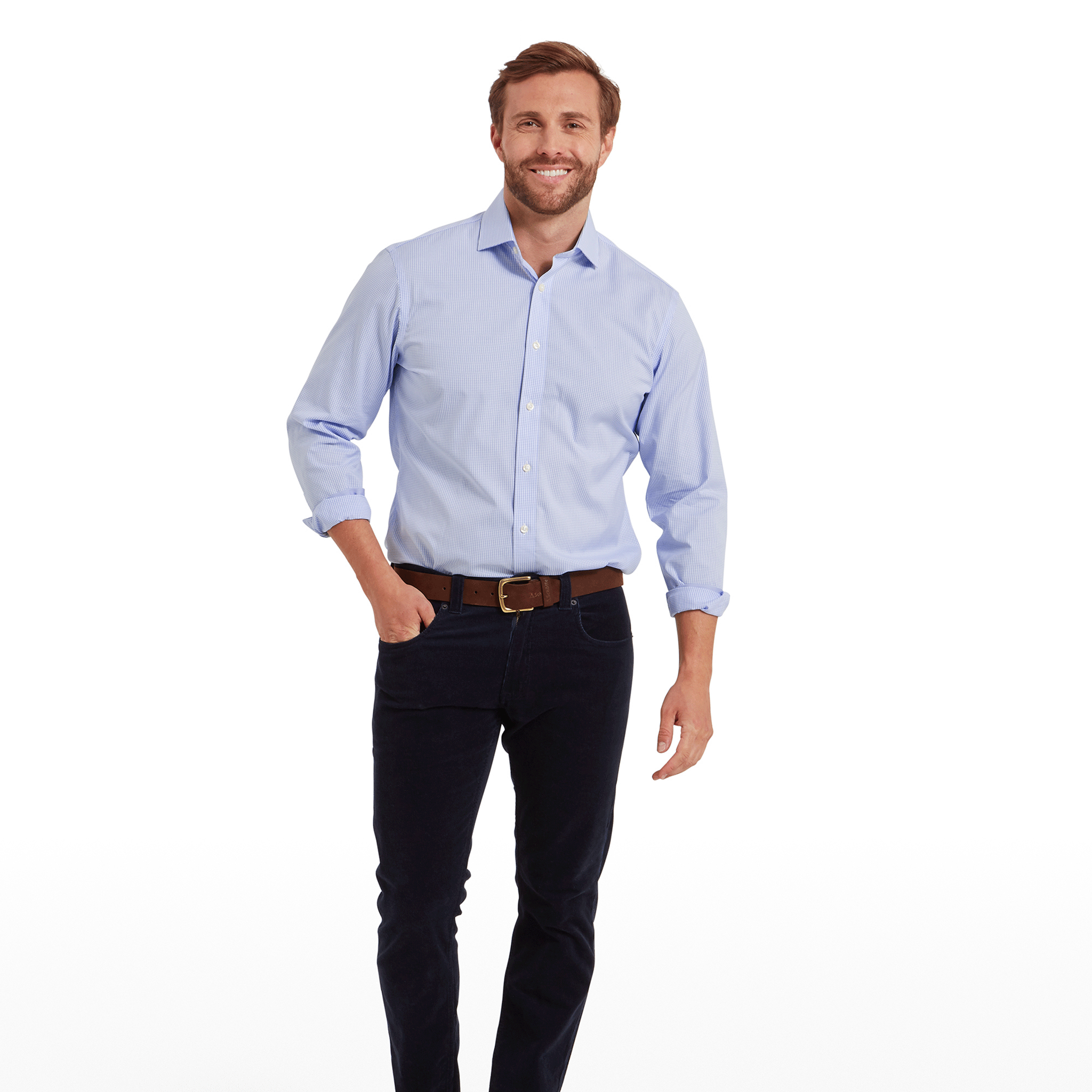 Schoffel Greenwich Tailored Shirt in Light Blue Micro Check