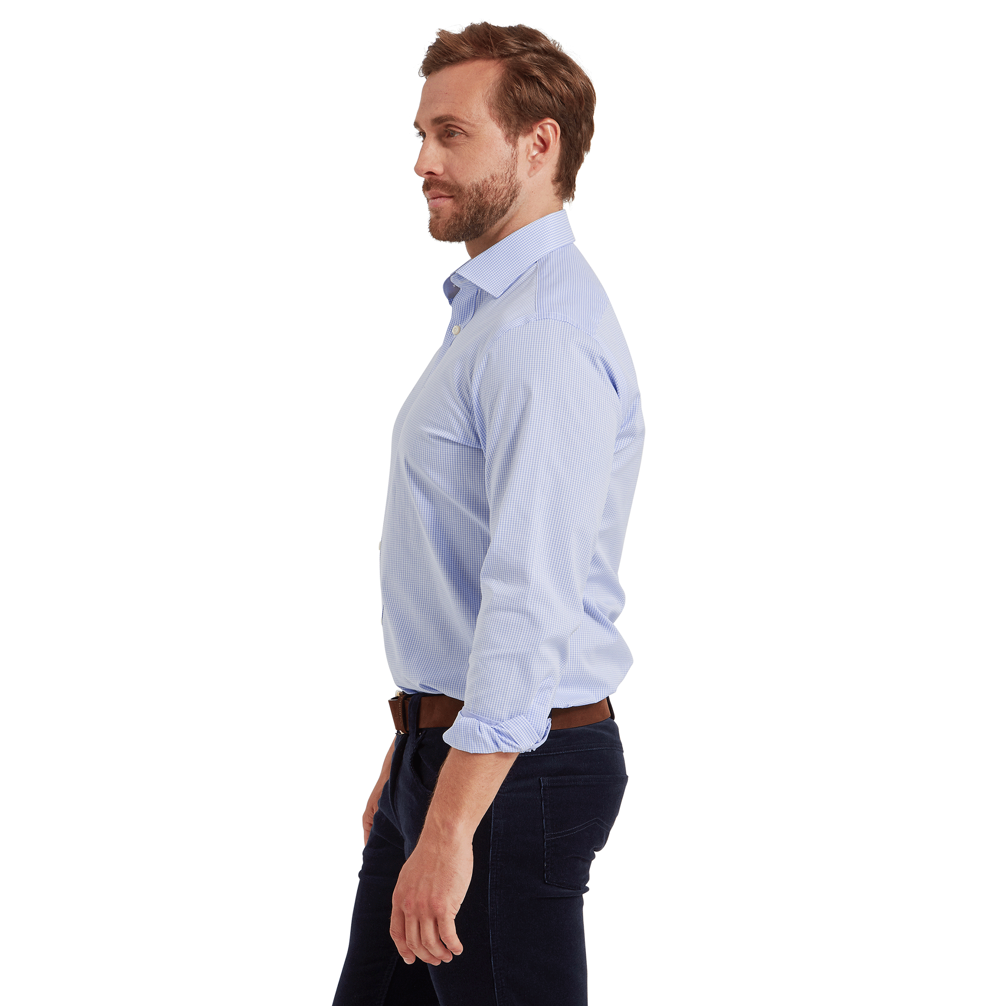 Schoffel Greenwich Tailored Shirt in Light Blue Micro Check
