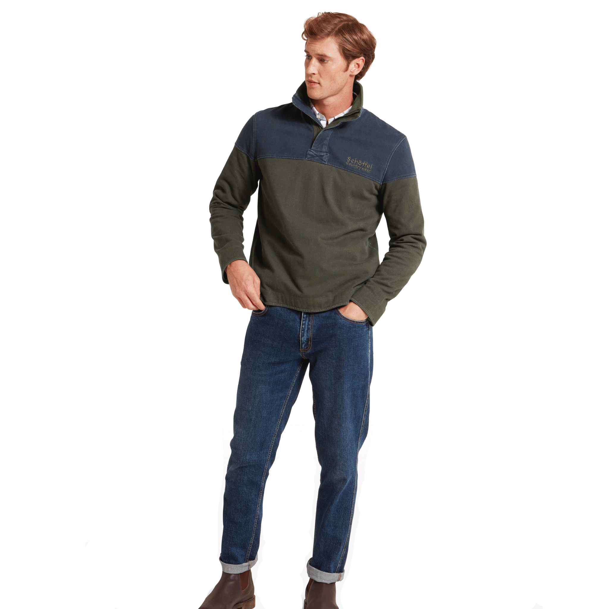 Schoffel Helford Heritage Sweatshirt in Peat Green