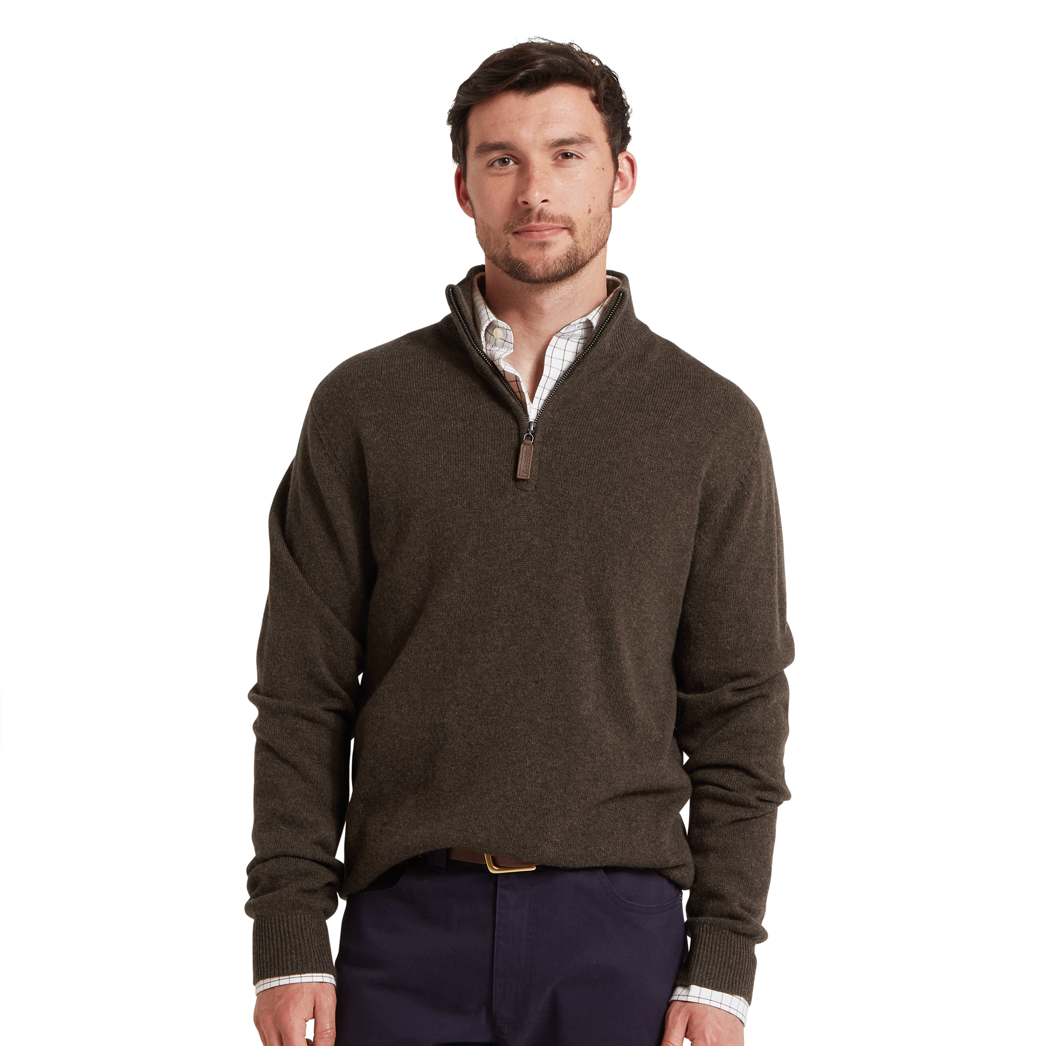 Schoffel Lewis Lambswool Quarter Zip Jumper in Chocolate