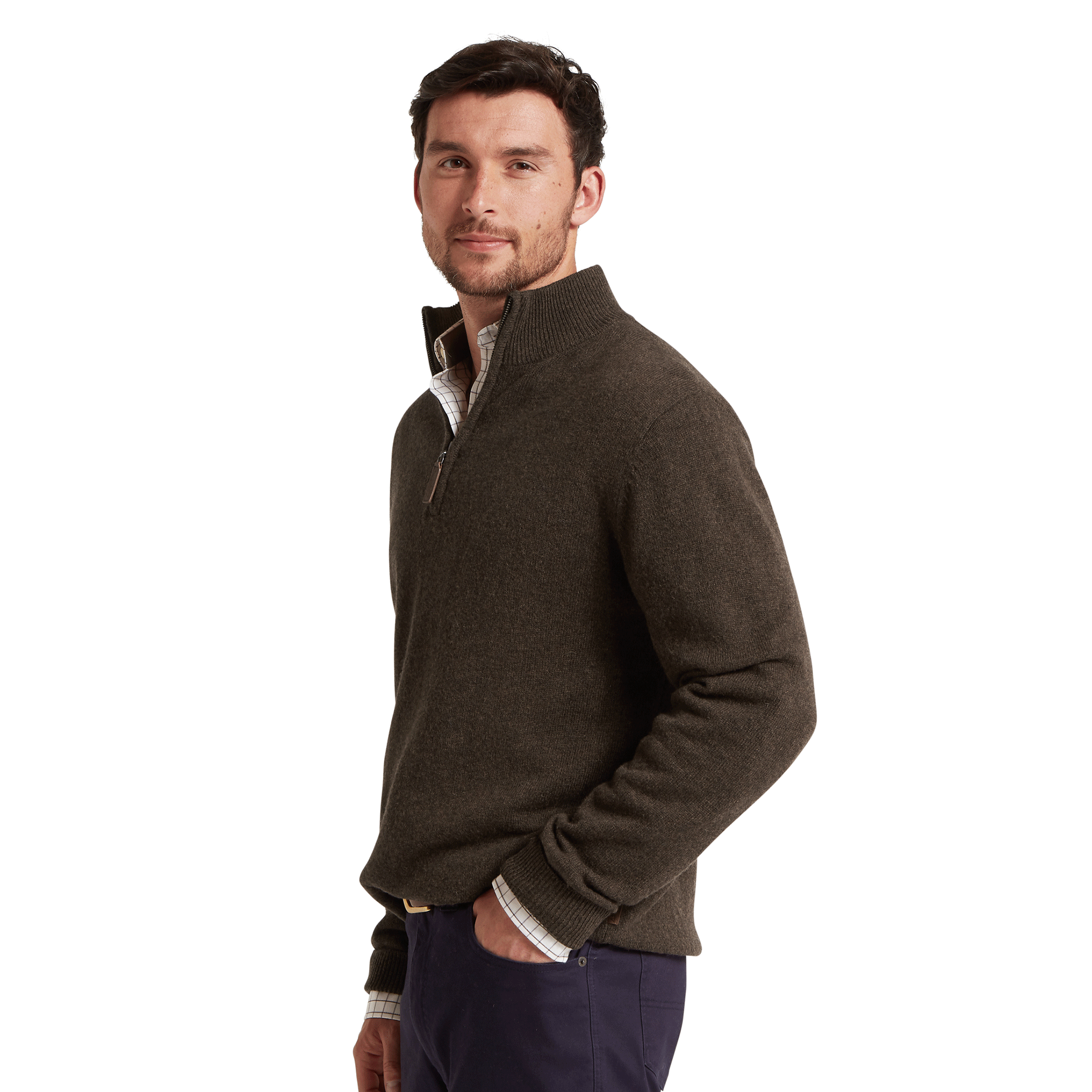 Schoffel Lewis Lambswool Quarter Zip Jumper in Chocolate