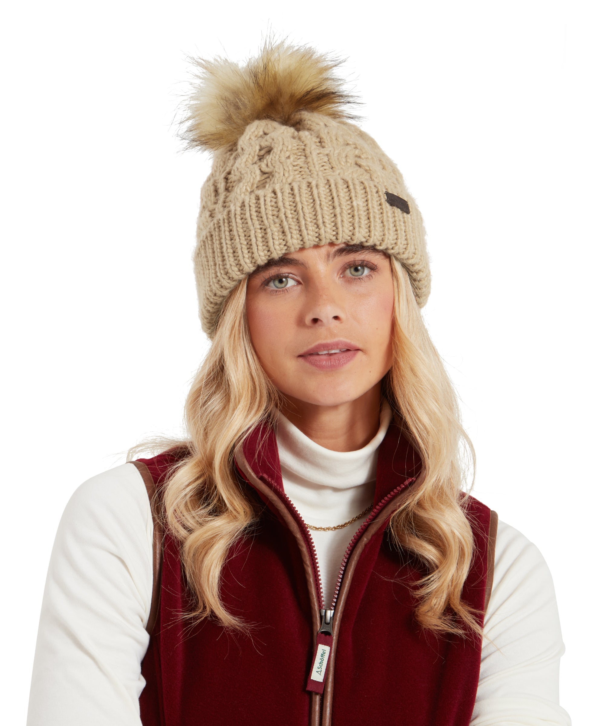 Schoffel Bakewell Cable Knit Bobble Hat Oat